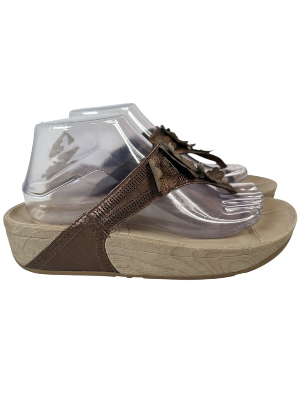 FitFlop Bronze Floral Applique Comfort Thong Sandals Womens 9 Bohemian